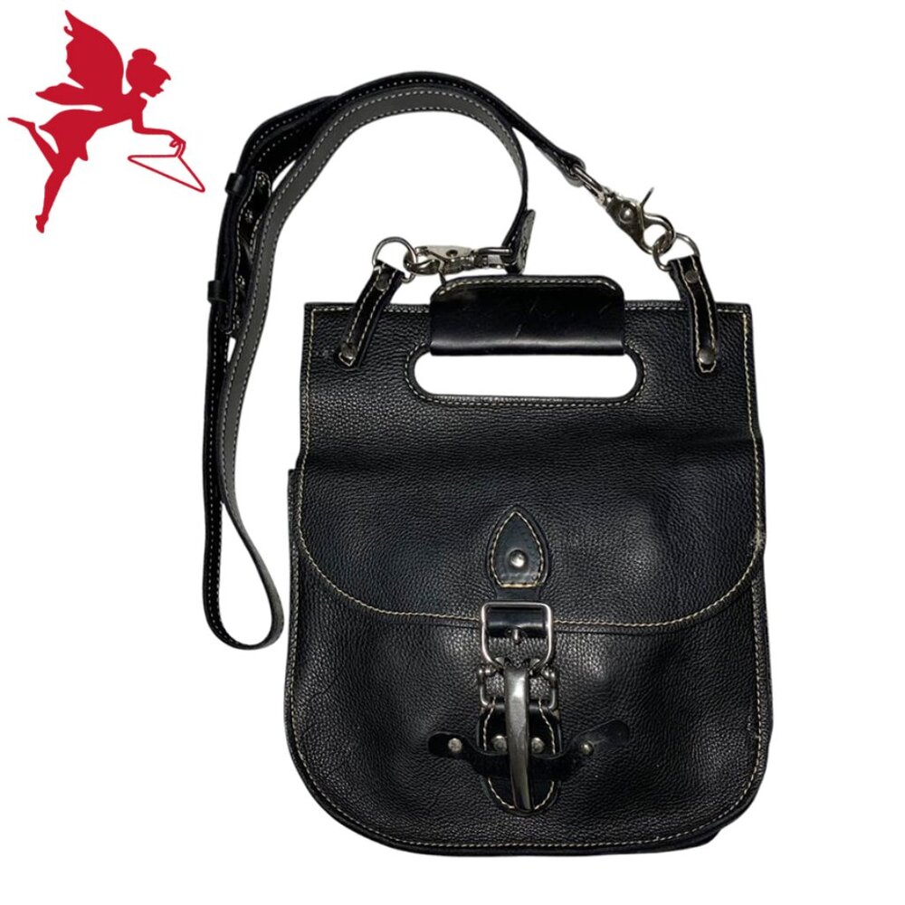 BILLY SUNDAY Handmade Black Leather Cross Body Saddlebag